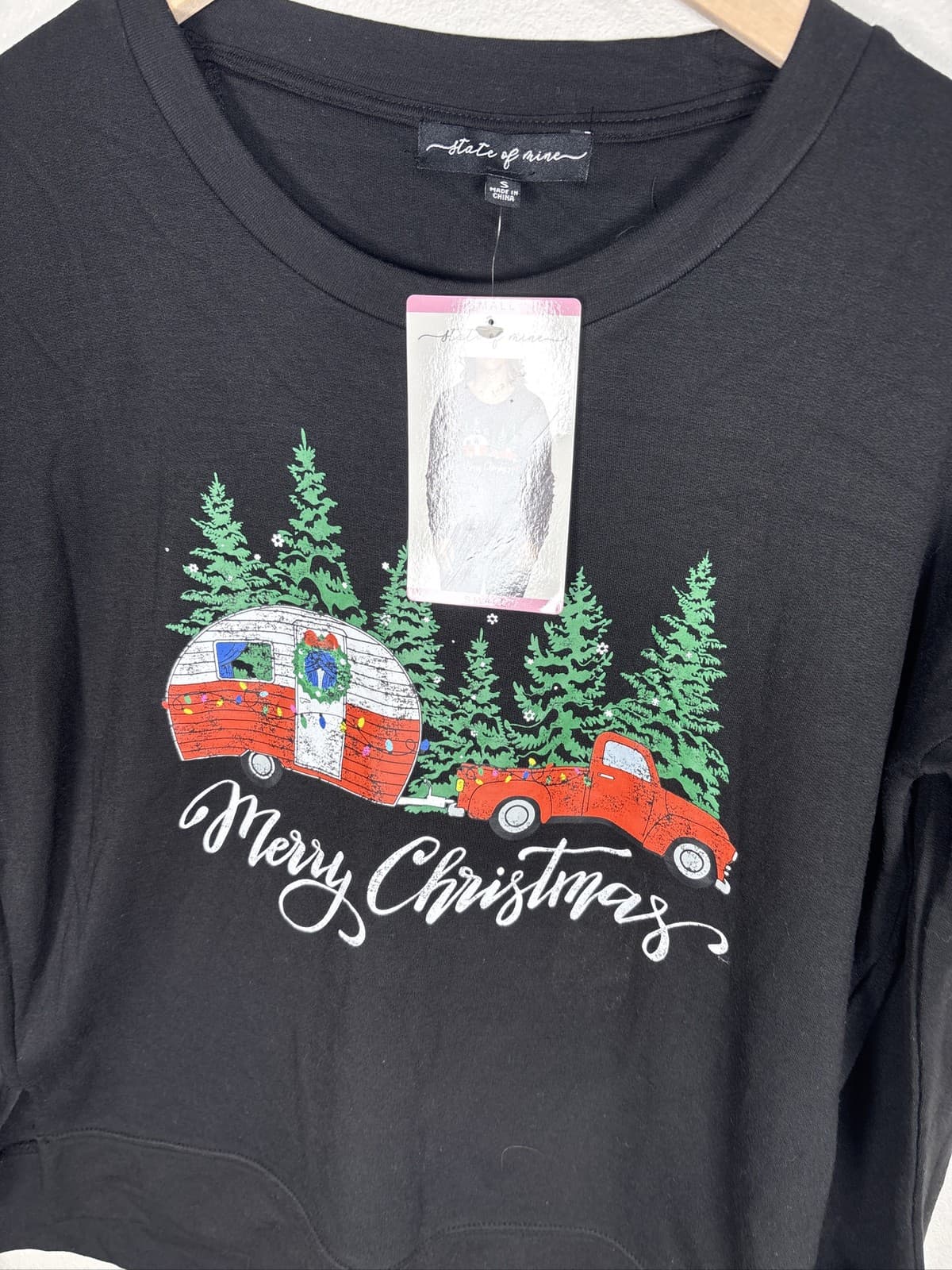 State of Mine Women Small Black Merry Christmas Camper Sweatshirt - Thumbnail 2