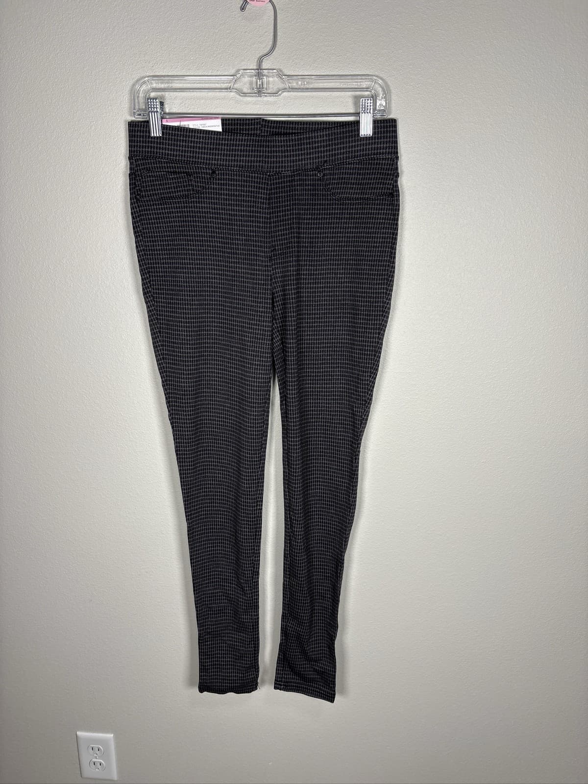 Seven7 Women's Pull On Ponte Leggings Plaid Skinny Pants Gray Size S