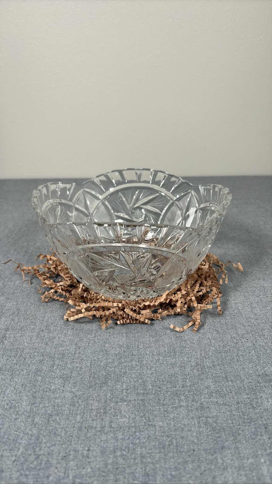 Vintage Cut Crystal Bowl Starburst Pinwheel Design 8.5" Heavy Serving