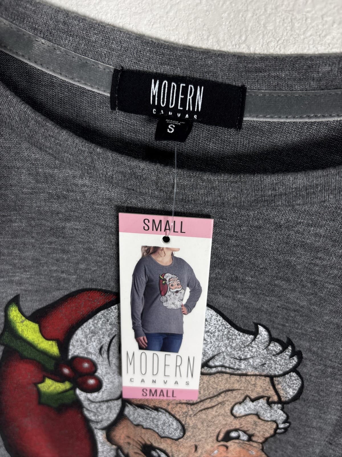 Modern Canvas Womens Gray Santa Claus Christmas Pullover Sweatshirt S - Thumbnail 2