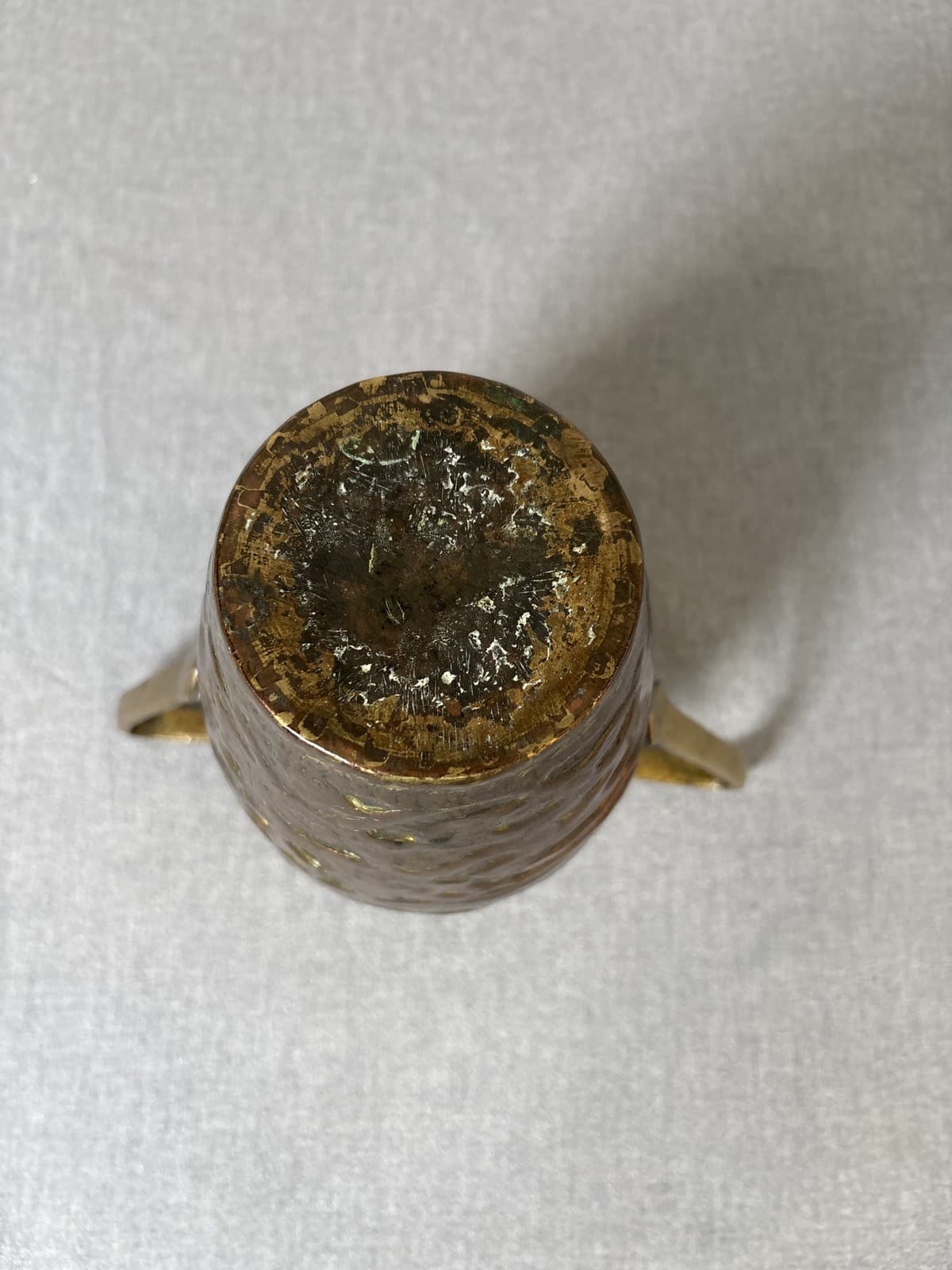 Vintage Hammered Copper Double Handle Vase Urn Patina 6.5" - Thumbnail 4