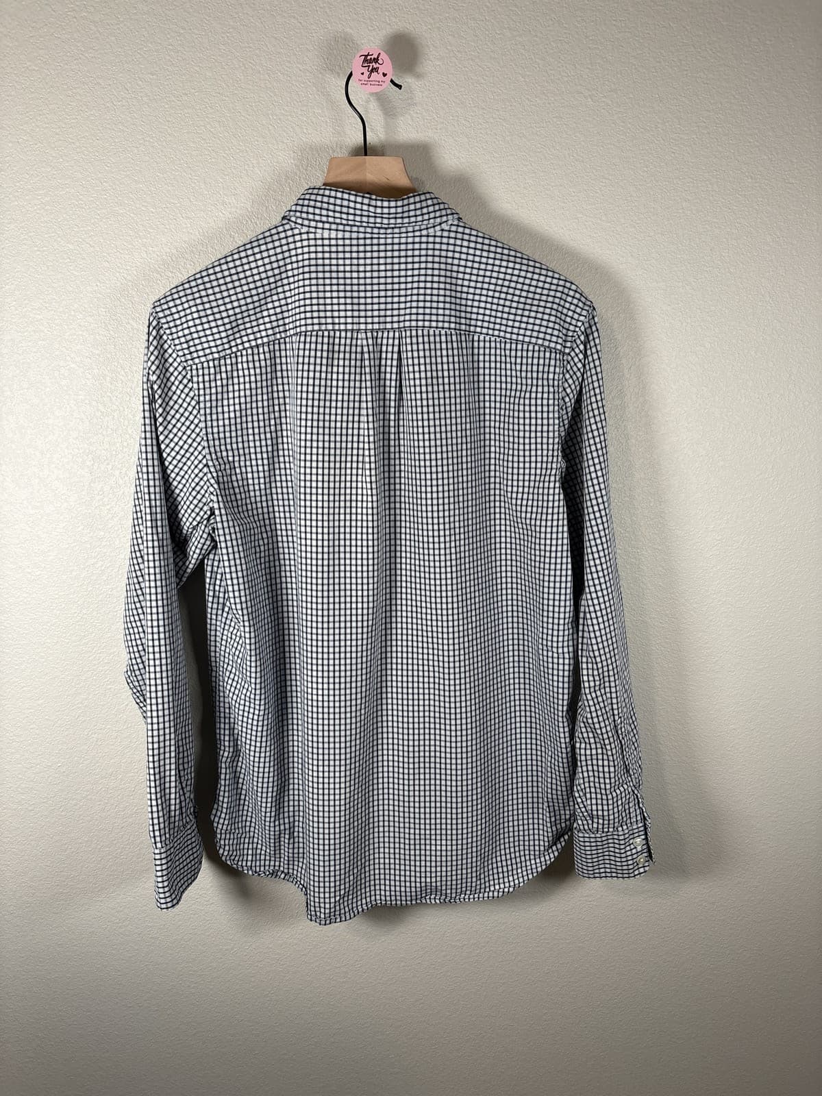 Claiborne Mens L Blue White Gingham Check Button Up Long Sleeve Shirt - Thumbnail 5