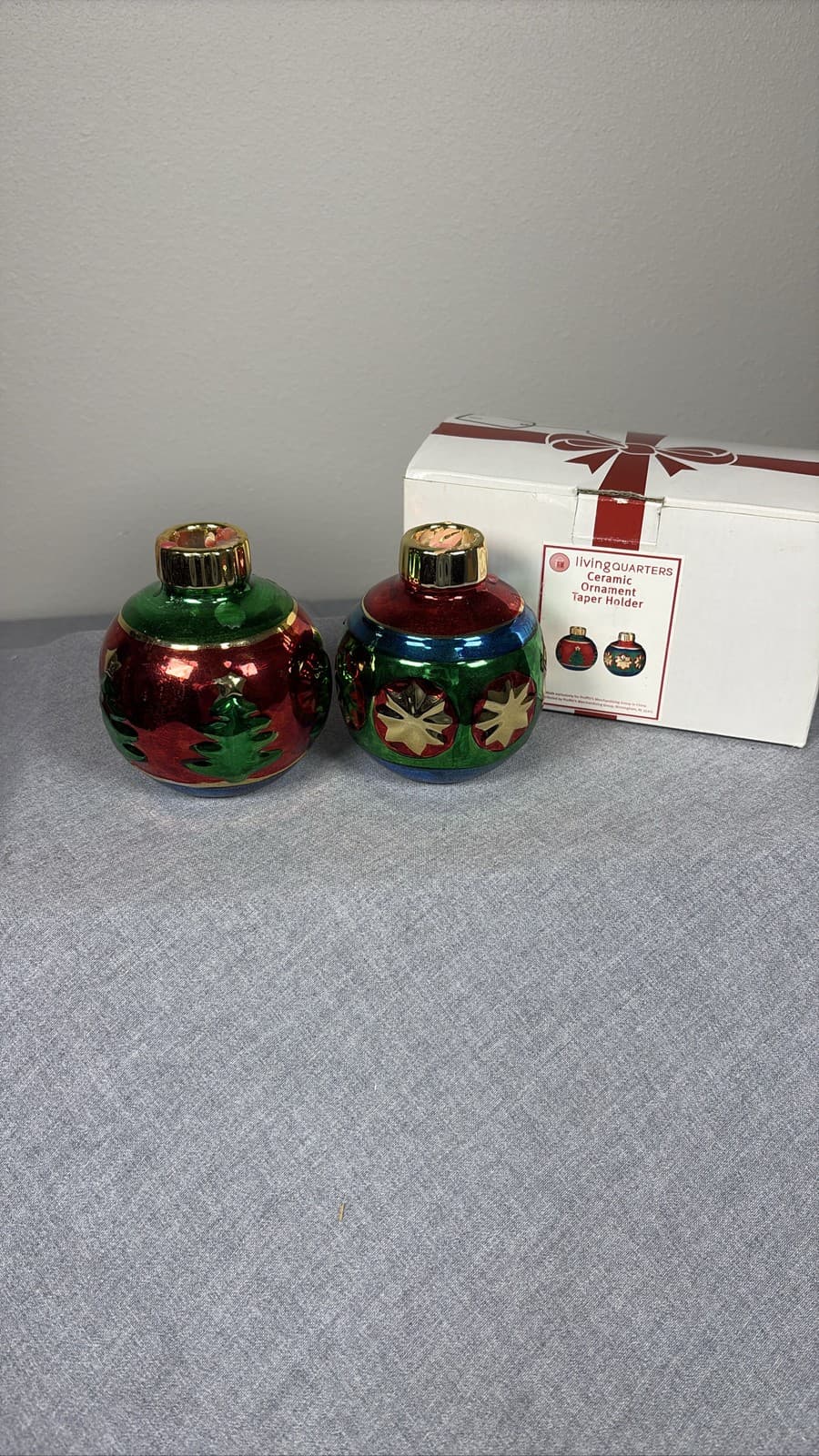 Living Quarters Ceramic Ornament Taper Candle Holders Set of 2 Box