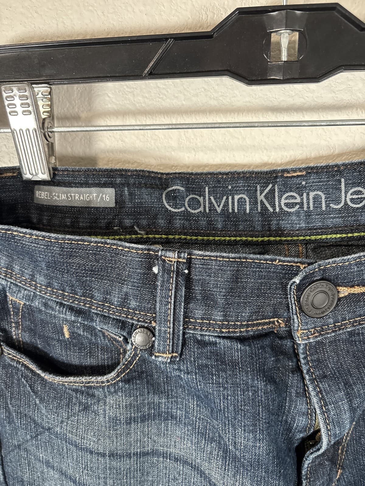 Calvin Klein Rebel Slim Straight Jeans Womens 16 Dark Wash - Thumbnail 2