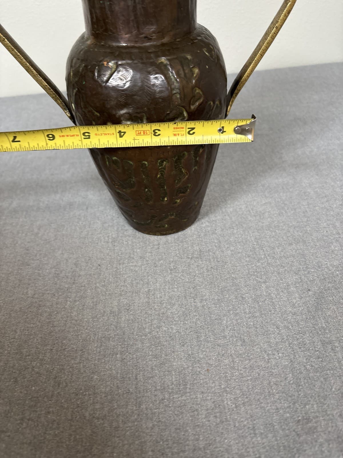 Vintage Hammered Copper Double Handle Vase Urn Patina 6.5" - Thumbnail 9