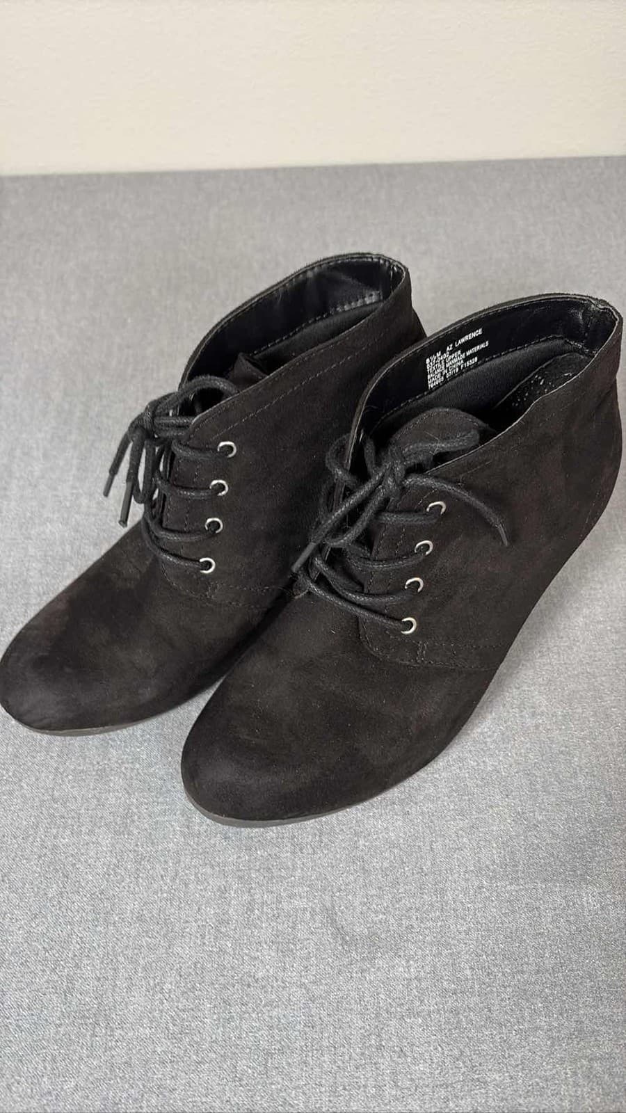 Arizona Jean Lawrence Ankle Boots Womens 8.5M Black Faux Suede Booties Lace Up