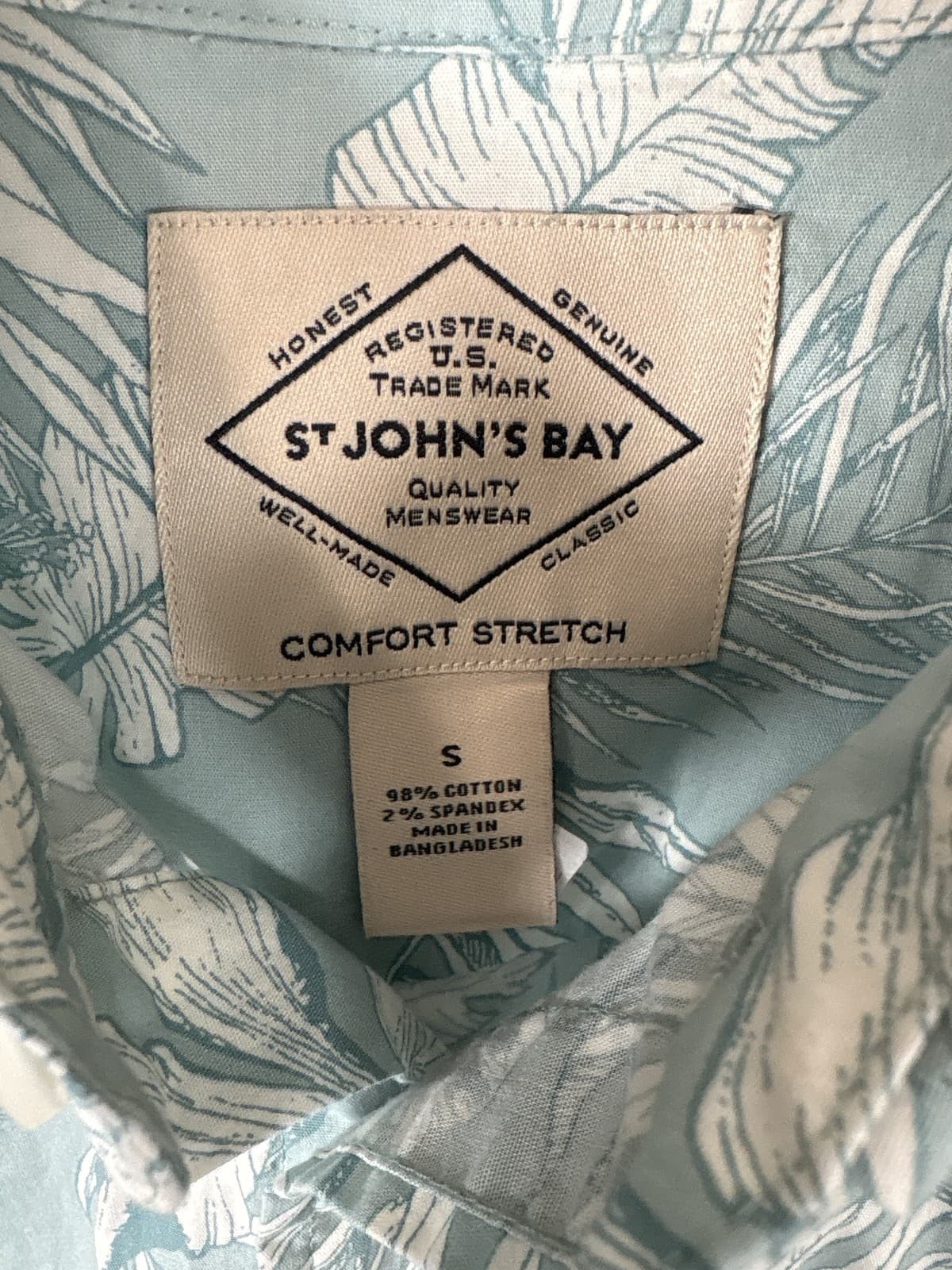 St Johns Bay Men's S Blue Hawaiian Tropical Leaf Button Up Shirt Casual - Thumbnail 2