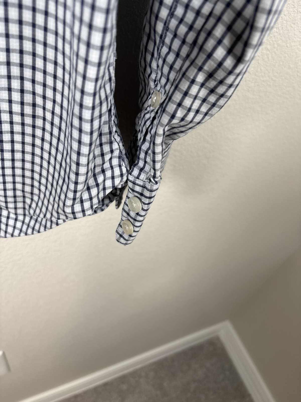Claiborne Mens L Blue White Gingham Check Button Up Long Sleeve Shirt - Thumbnail 4