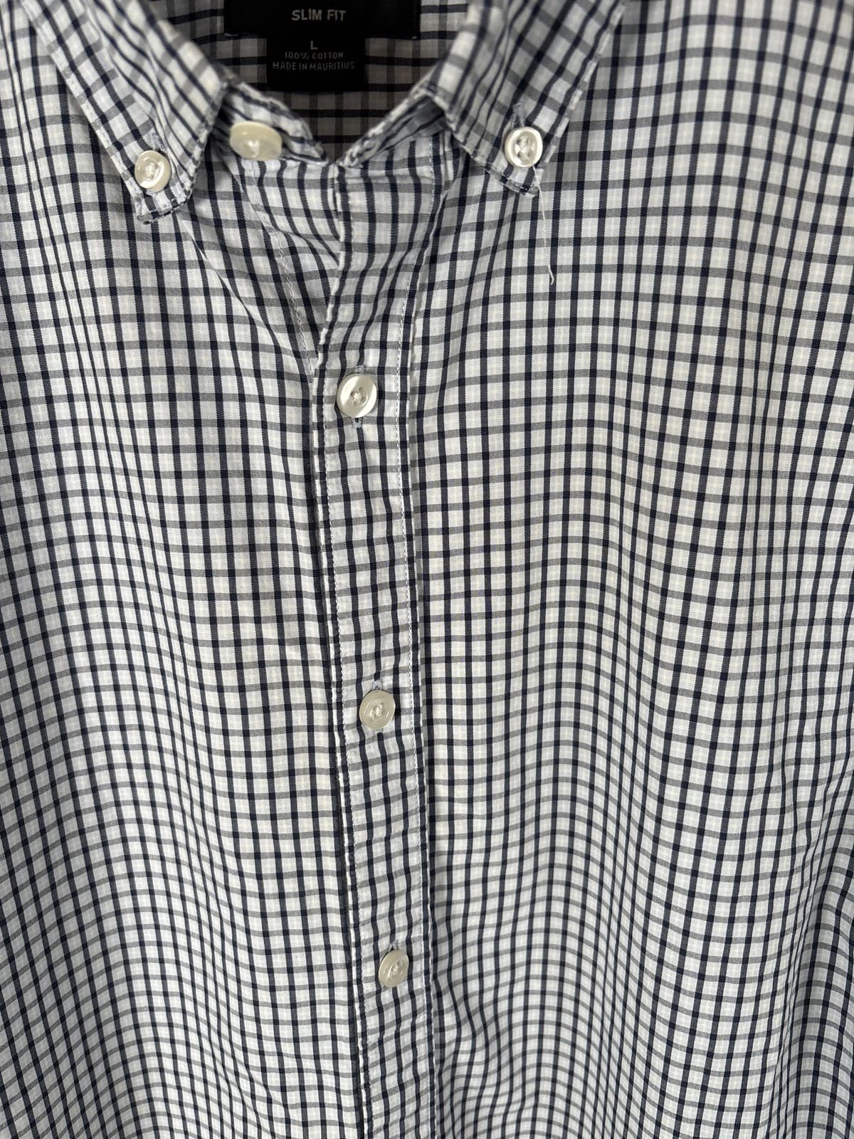 Claiborne Mens L Blue White Gingham Check Button Up Long Sleeve Shirt - Thumbnail 3