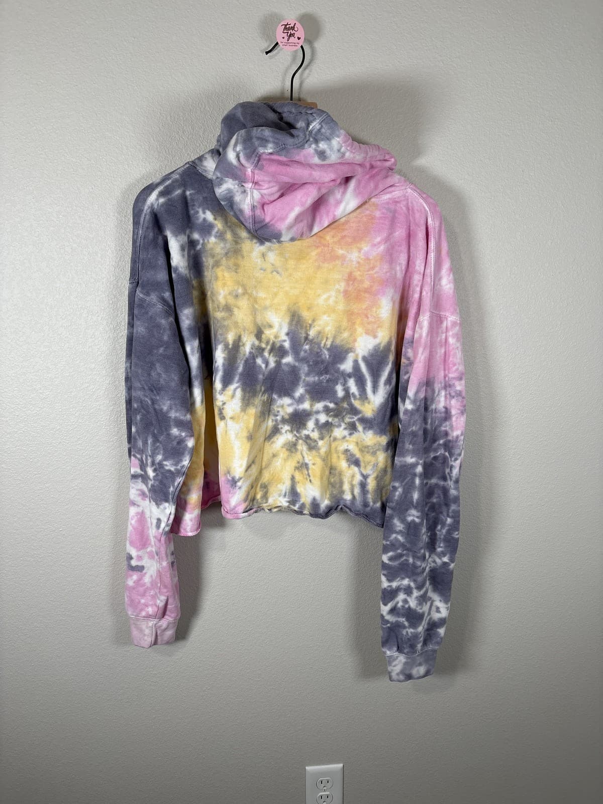 USA Minnesota Tie Dye Cropped Hoodie Sweatshirt Pink Yellow Gray XL Since 1858 - Thumbnail 3