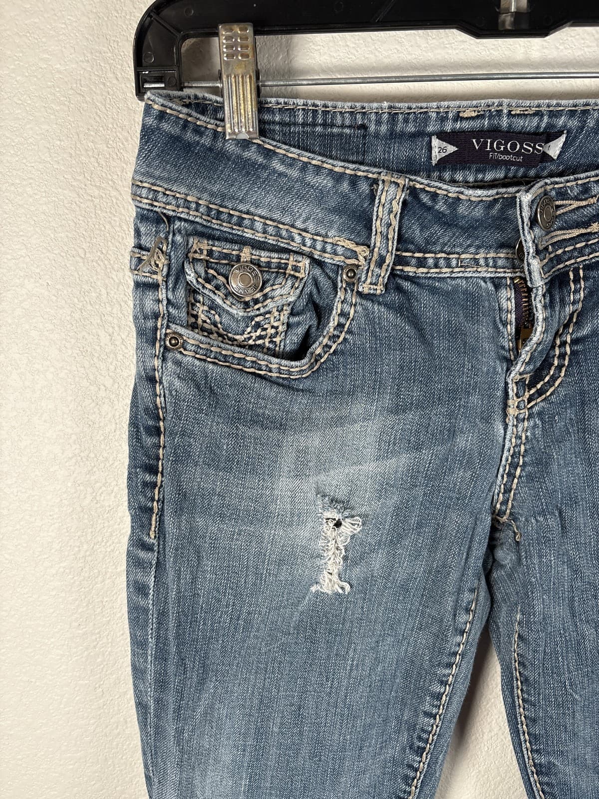 Vigoss Women's Blue Fit Bootcut Jeans Size 26 Distressed - Thumbnail 4