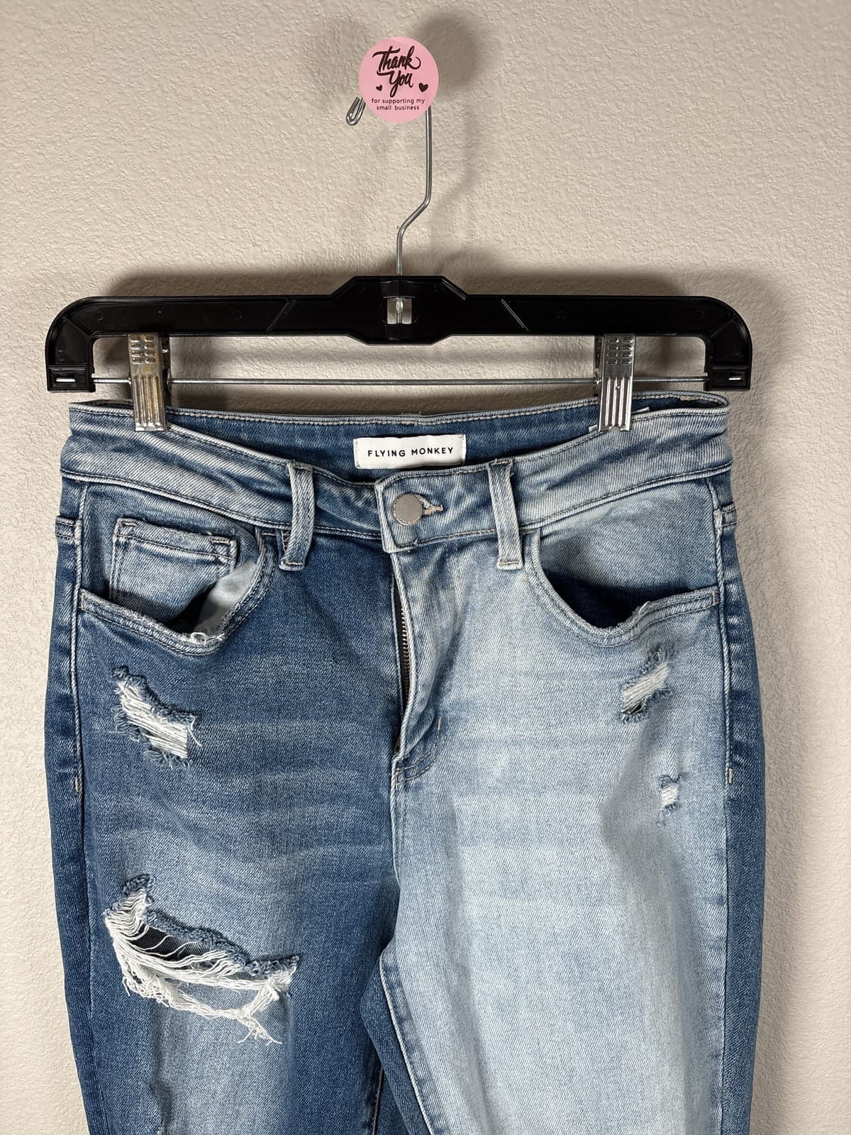 Flying Monkey Womens Distressed Two Tone Split Skinny Jeans Size 26 Ripped - Thumbnail 2