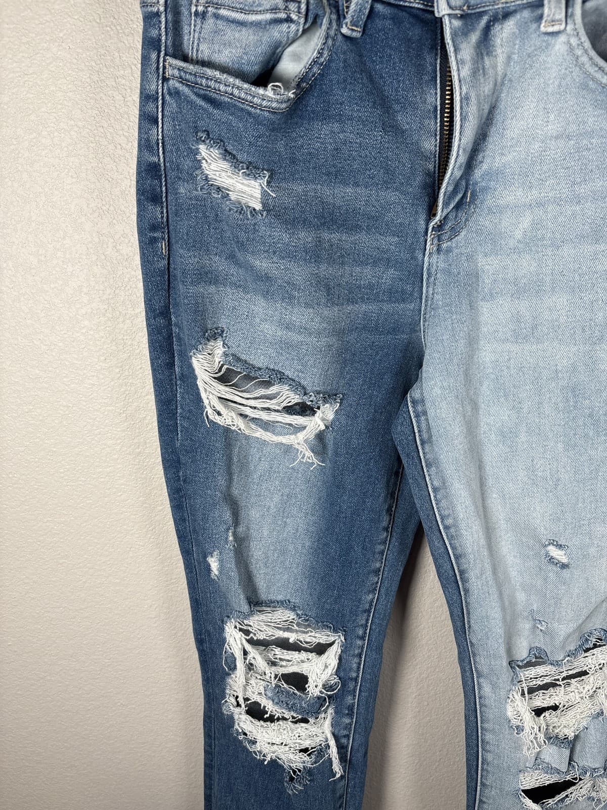 Flying Monkey Womens Distressed Two Tone Split Skinny Jeans Size 26 Ripped - Thumbnail 3
