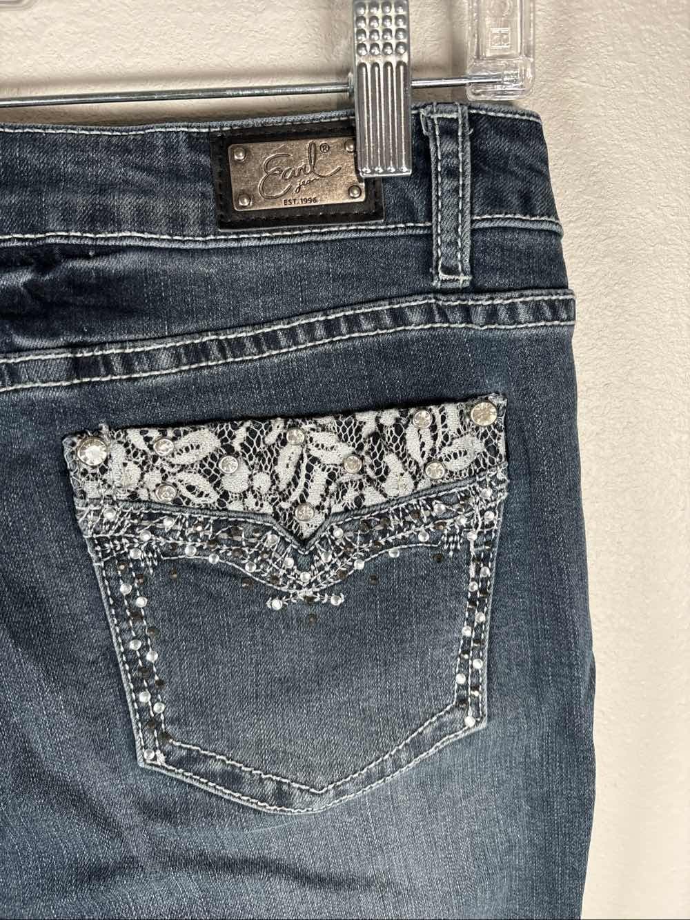 Earl Jean Women's 8P Straight Blue Denim Rhinestone Jeans - Thumbnail 7