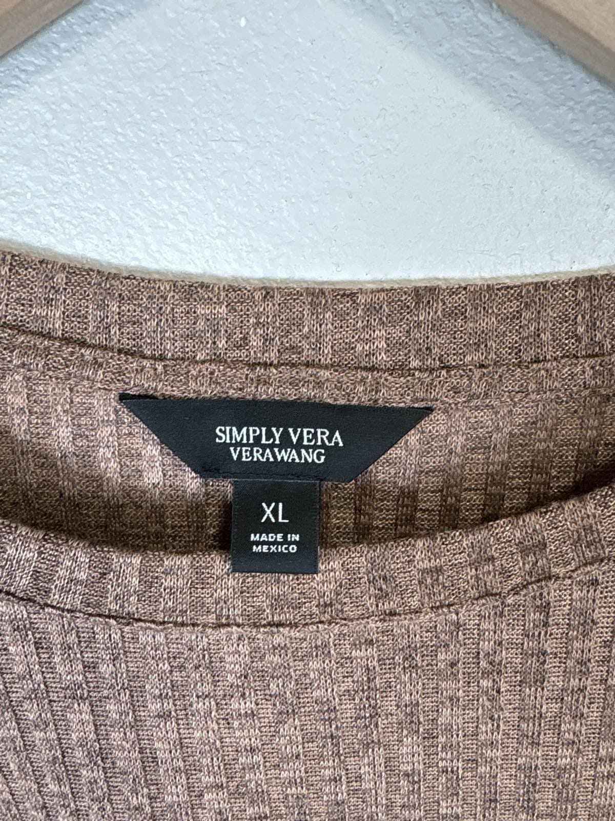 Vera Wang Women's Brown Ribbed Knit Asymmetrical Sweater XL 3/4 Sleeve - Thumbnail 2