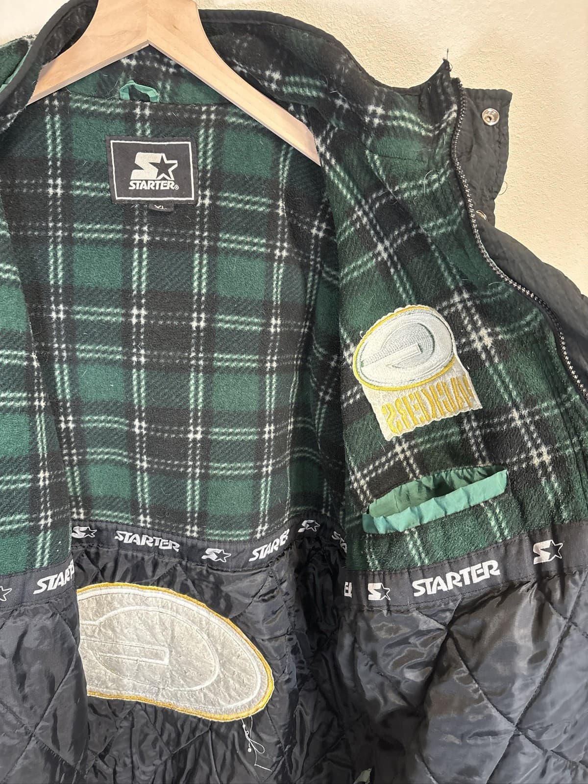 90s Starter Green Bay Packers NFL Hooded Full Zip Jacket Mens XL - Thumbnail 3