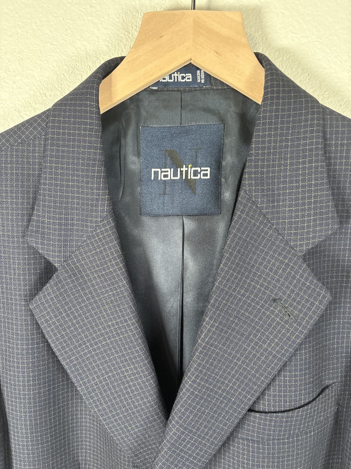 Nautica Mens Plaid 2 Button Blazer Sport Coat Jacket Navy Blue - Thumbnail 2