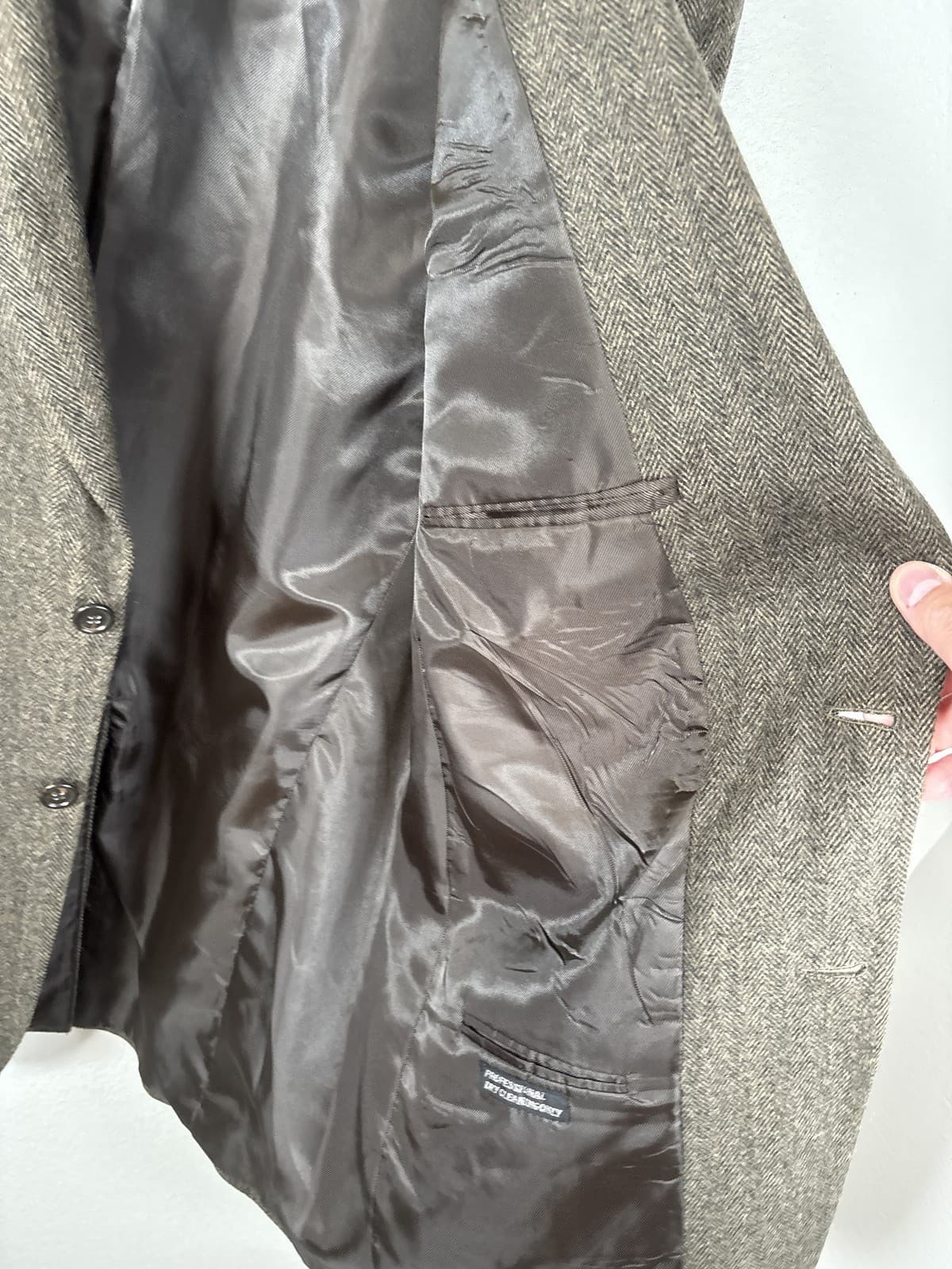 Yves Gerard Men's Brown Herringbone Wool Silk Blazer Sport Coat Jacket 44 L - Thumbnail 3