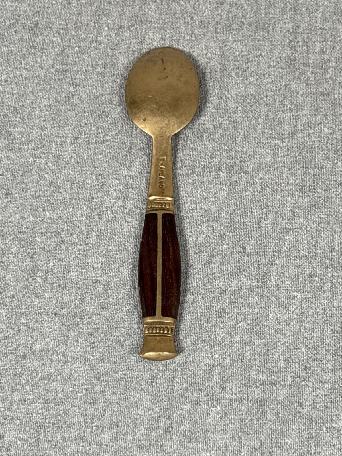 Vintage Thailand Bronze Wood Handle Demitasse Spoon Siam Mini Coffee - Thumbnail 2