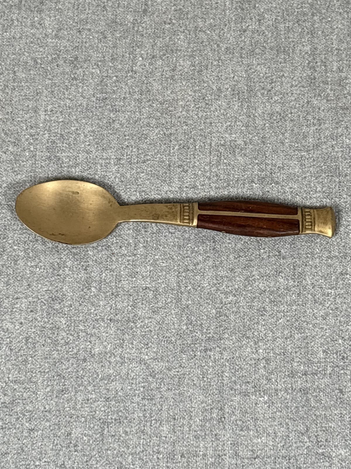 Vintage Thailand Bronze Wood Handle Demitasse Spoon Siam Mini Coffee - Thumbnail 3