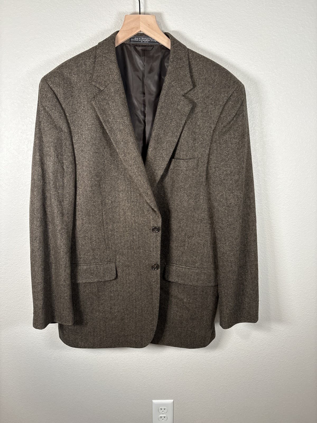 Yves Gerard Men's Brown Herringbone Wool Silk Blazer Sport Coat Jacket 44 L