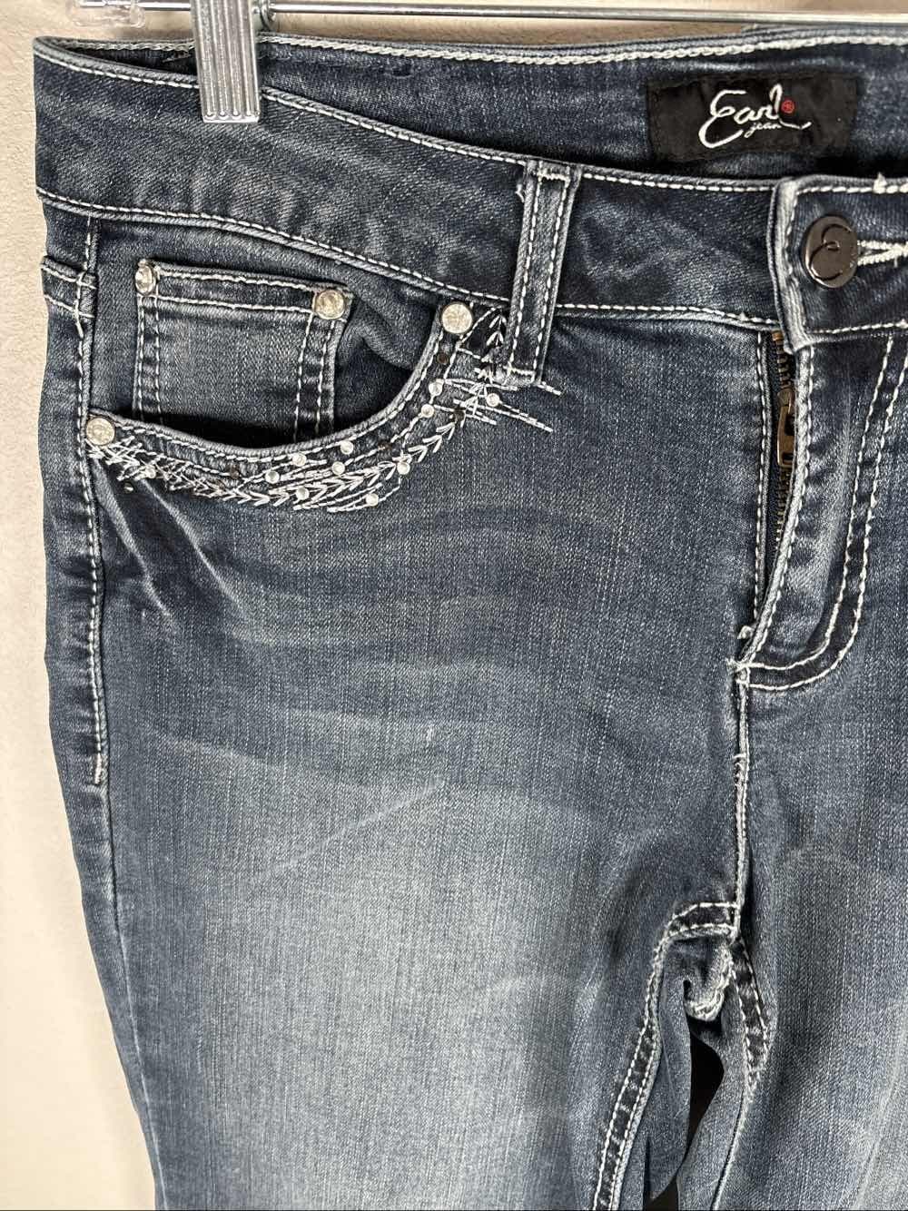 Earl Jean Women's 8P Straight Blue Denim Rhinestone Jeans - Thumbnail 3