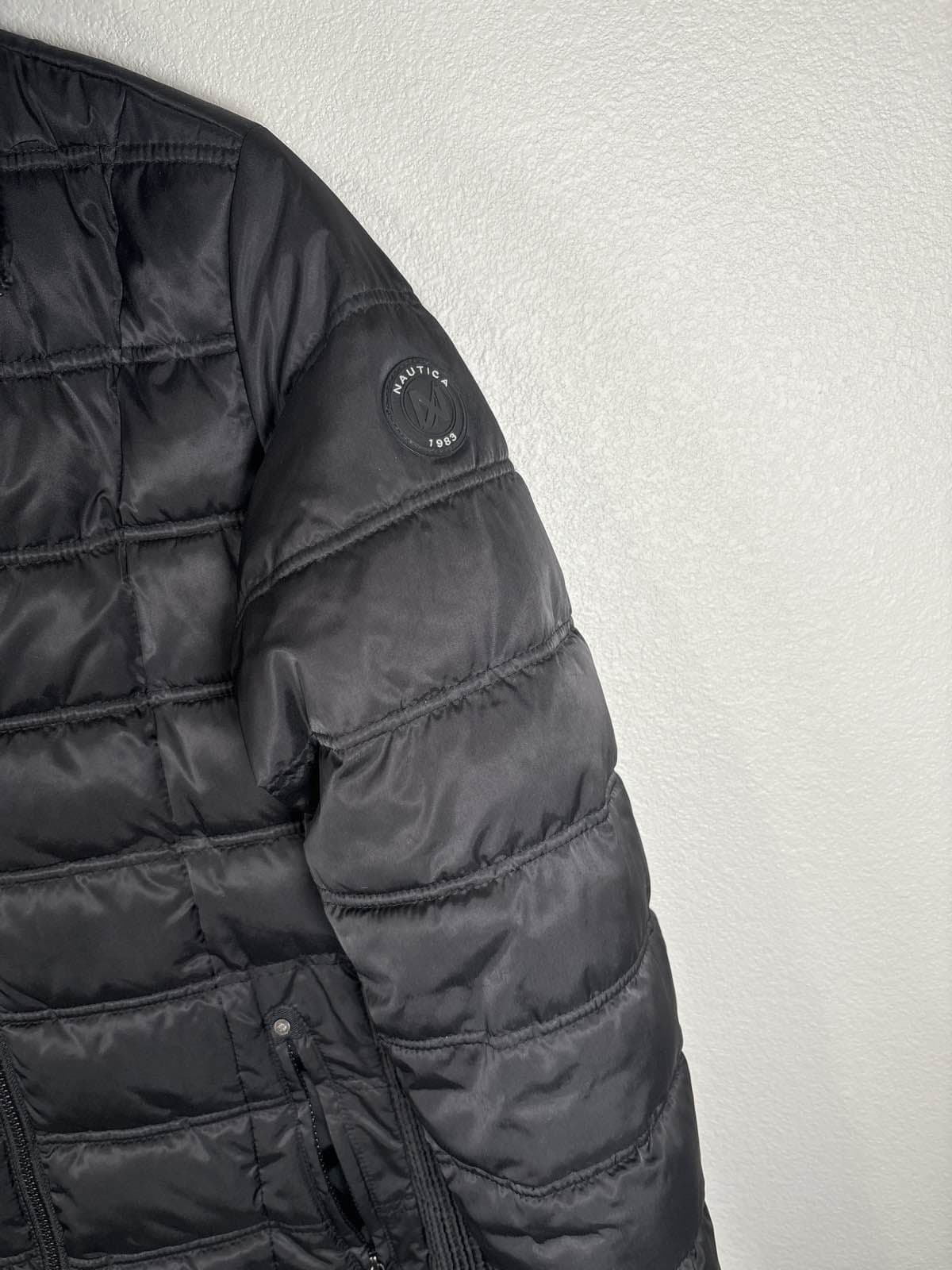 Nautica Womens Black Puffer Jacket Faux Fur Collar Full Zip M Winter Coat - Thumbnail 3