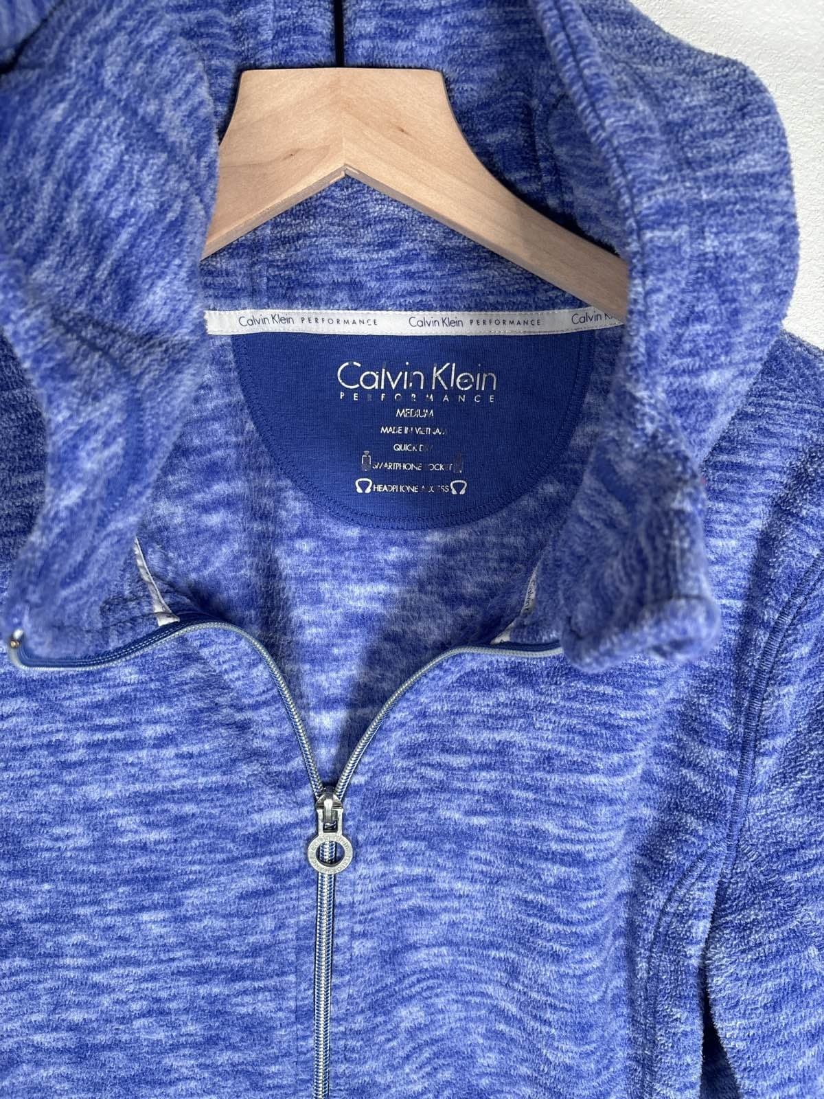Calvin Klein Performance Blue Space Dye Fleece Full Zip Hoodie Small - Thumbnail 3