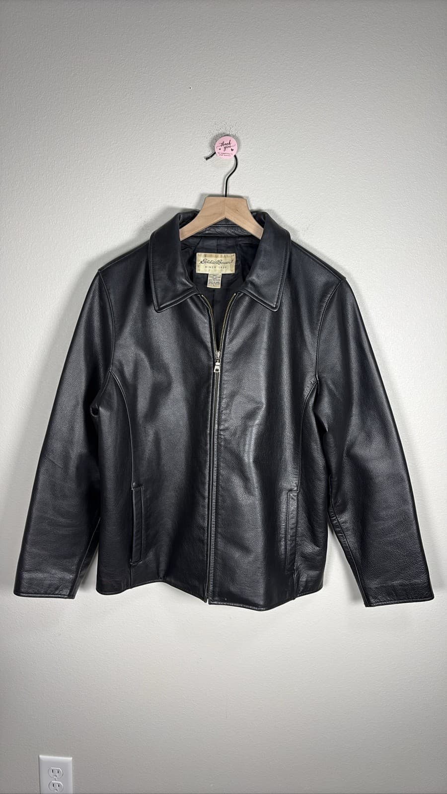 Eddie Bauer Women’s Black Leather Full Zip Bomber Jacket Size L