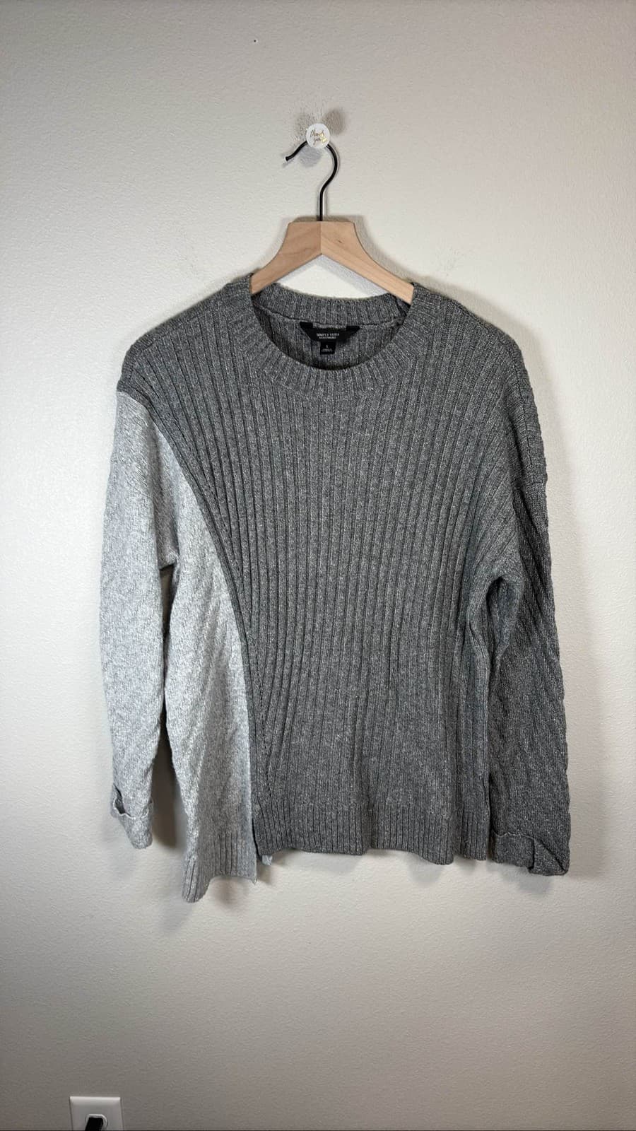 Simply Vera Wang Women's Gray Color Block Ribbed Pullover Sweater Size L