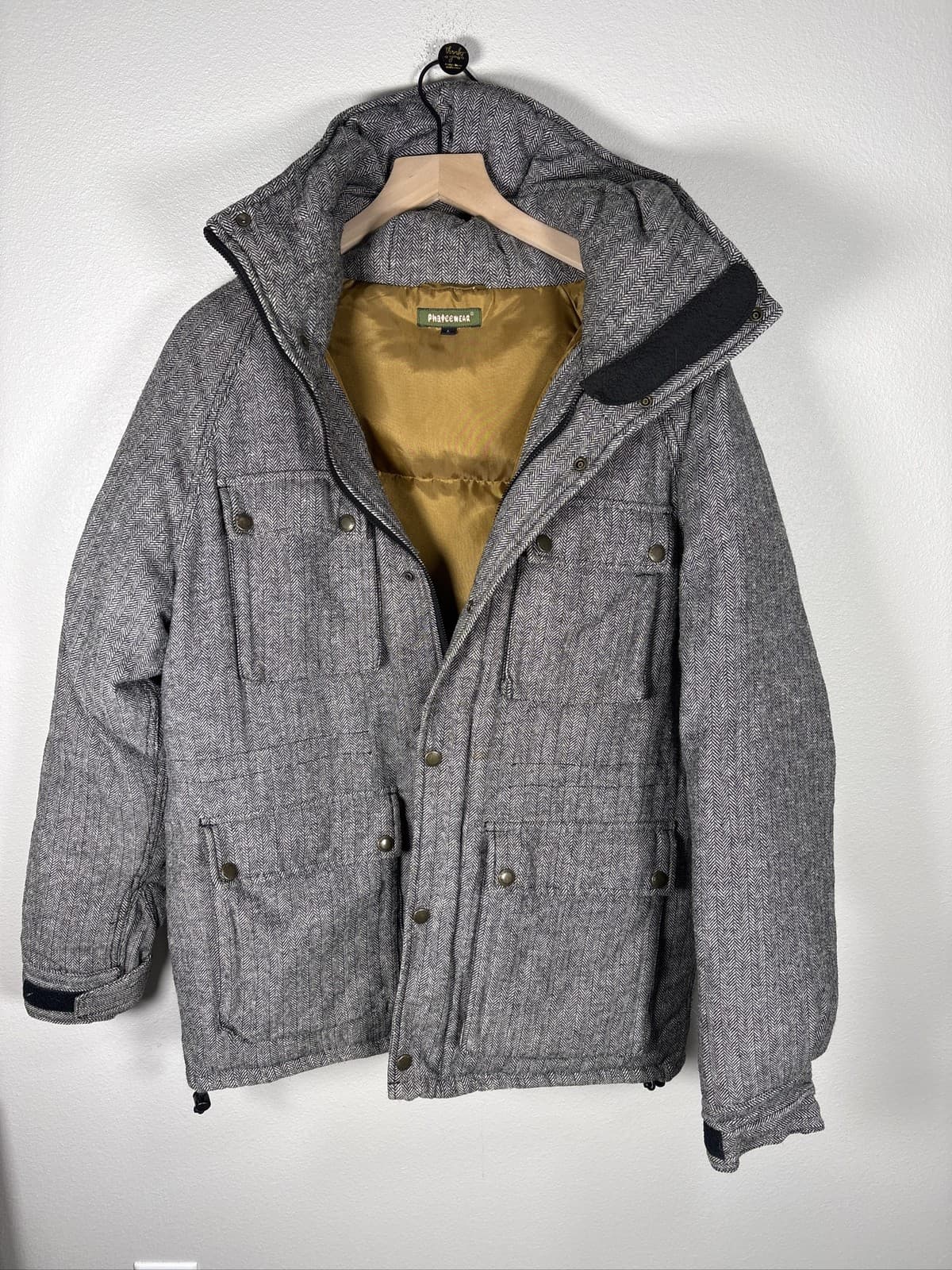 Phatcewear Phat Farm Mens Herringbone Puffer Jacket Grey Hooded Coat L - Thumbnail 2