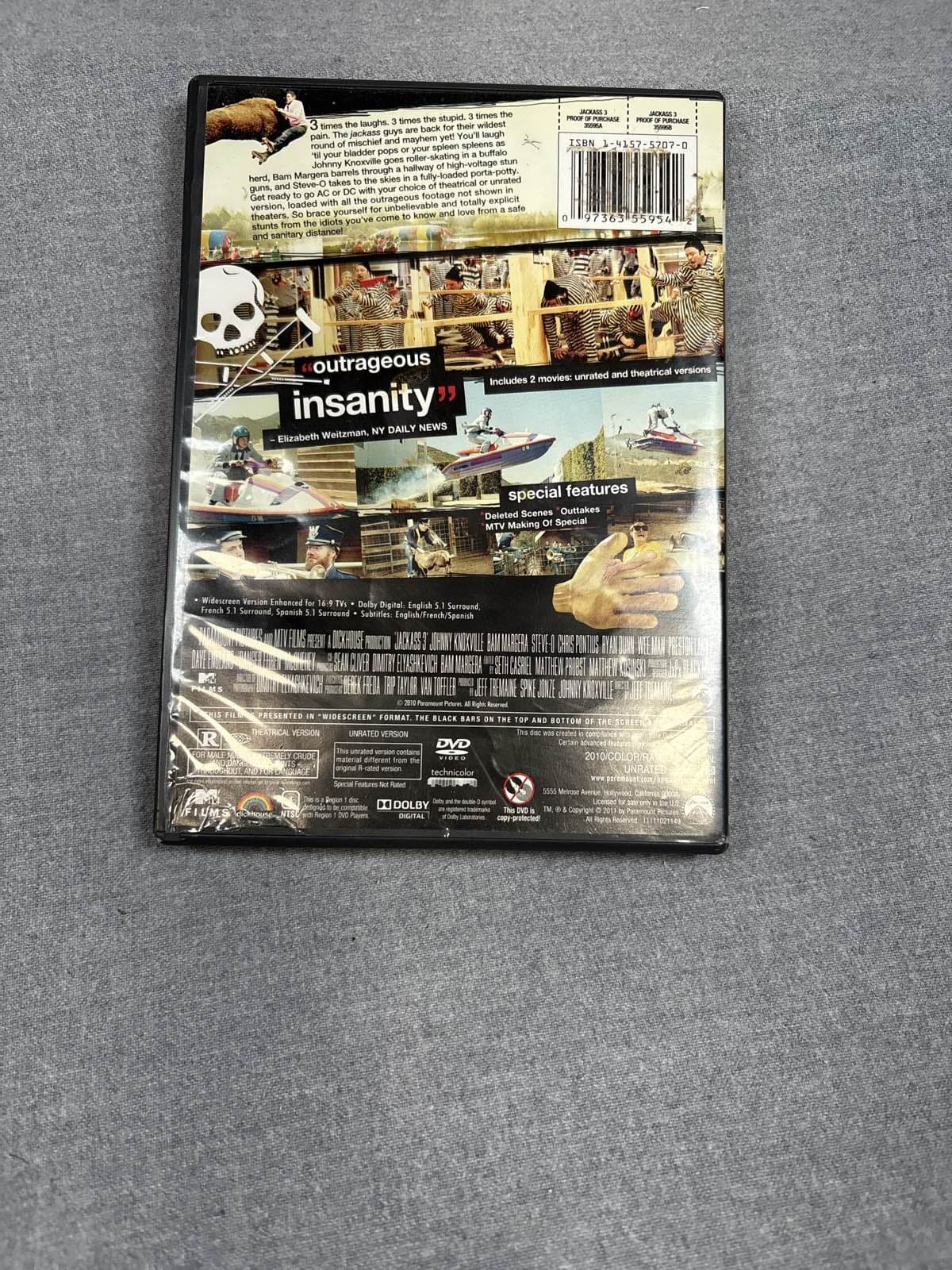 Jackass 3 Unrated DVD 2 Films Theatrical Johnny Knoxville Steve-O - Thumbnail 2