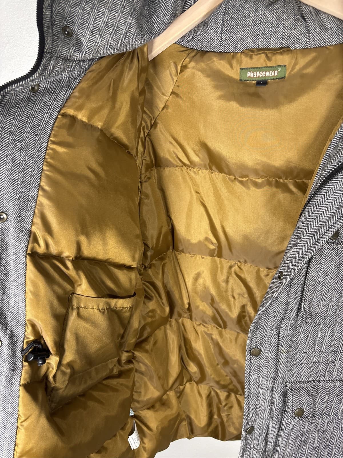 Phatcewear Phat Farm Mens Herringbone Puffer Jacket Grey Hooded Coat L - Thumbnail 3