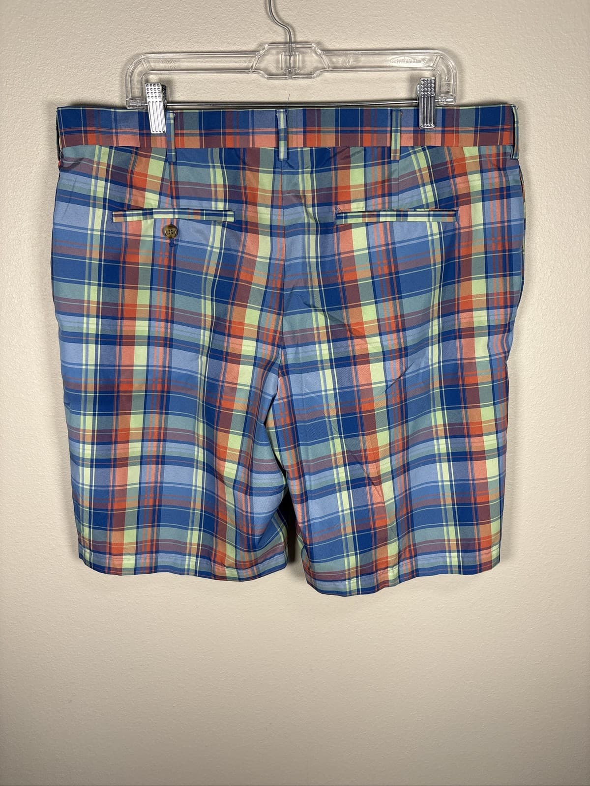 Jack Nicklaus Mens Blue Orange Plaid Golf Shorts Flat Front Sz 38 - Thumbnail 2
