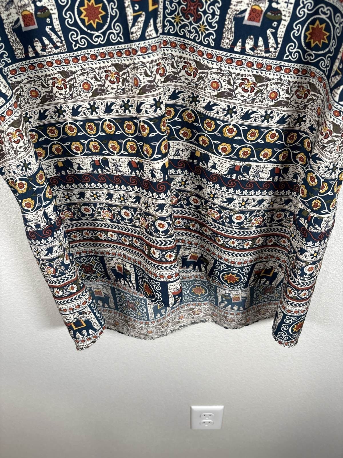 Signature Studio Cold Shoulder Elephant Crochet Trim 3/4 Sleeve Boho Blouse L - Thumbnail 5