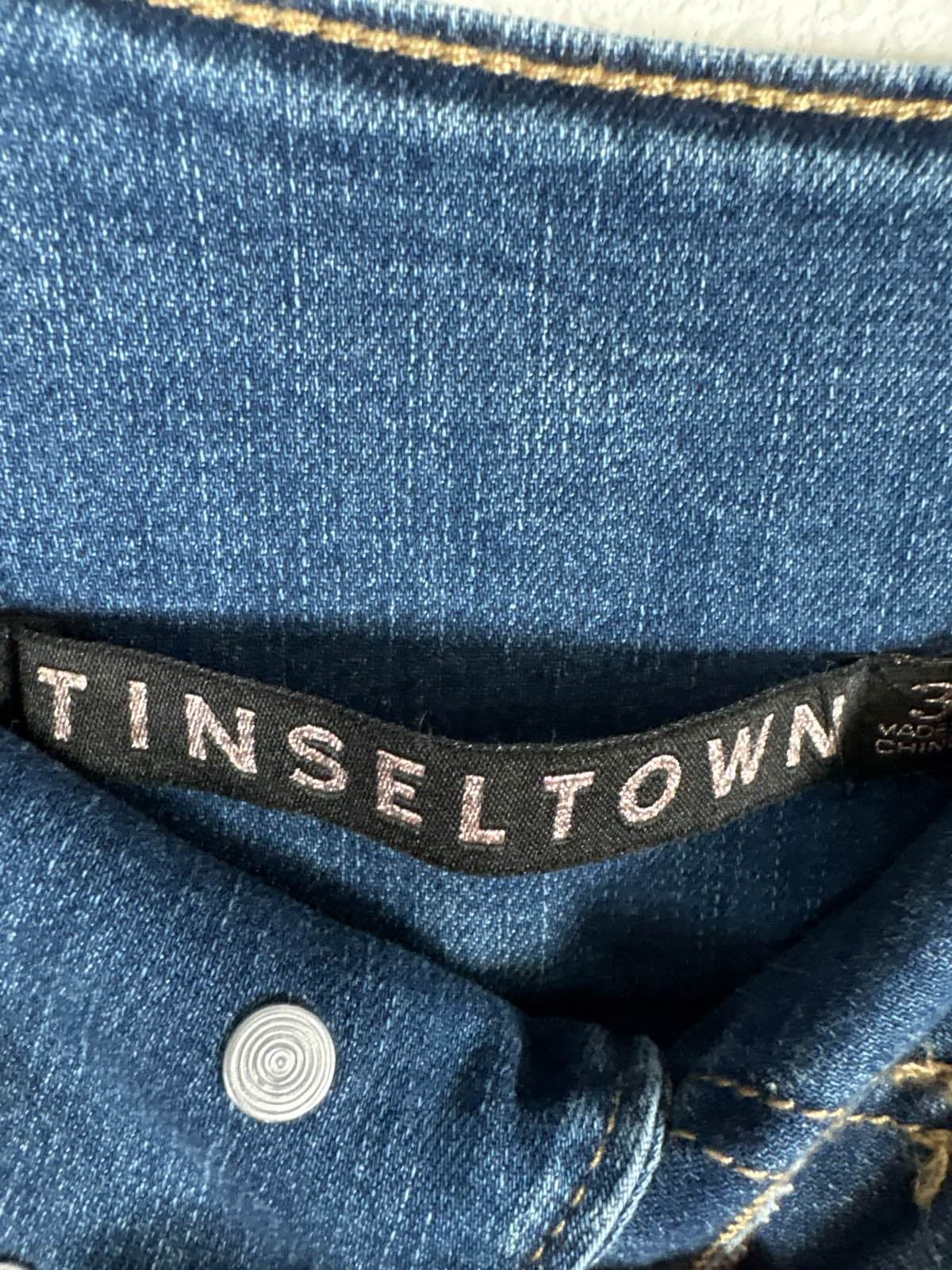 Tinseltown Women's Blue High Rise Distressed Button Fly Denim Jean Shorts 3 - Thumbnail 2