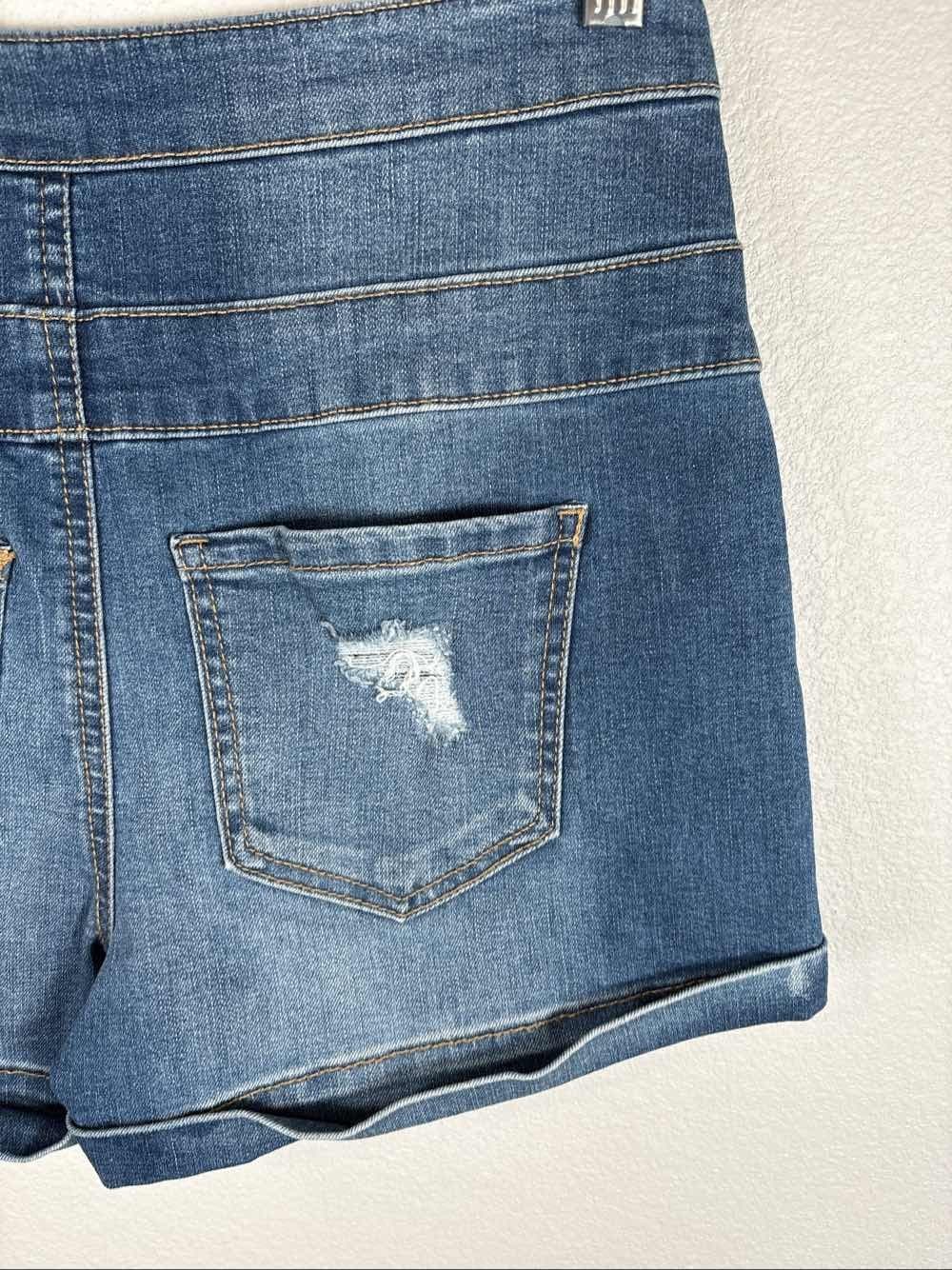 Tinseltown Women's Blue High Rise Distressed Button Fly Denim Jean Shorts 3 - Thumbnail 5