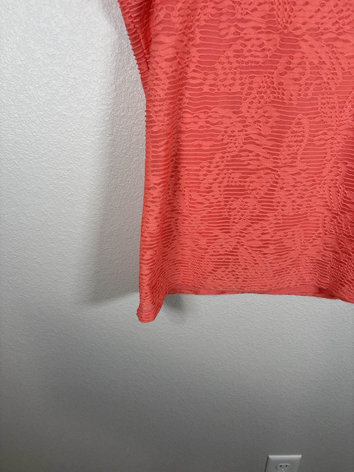 Calvin Klein Coral Floral Lace Overlay Textured Short Sleeve Blouse M - Thumbnail 3