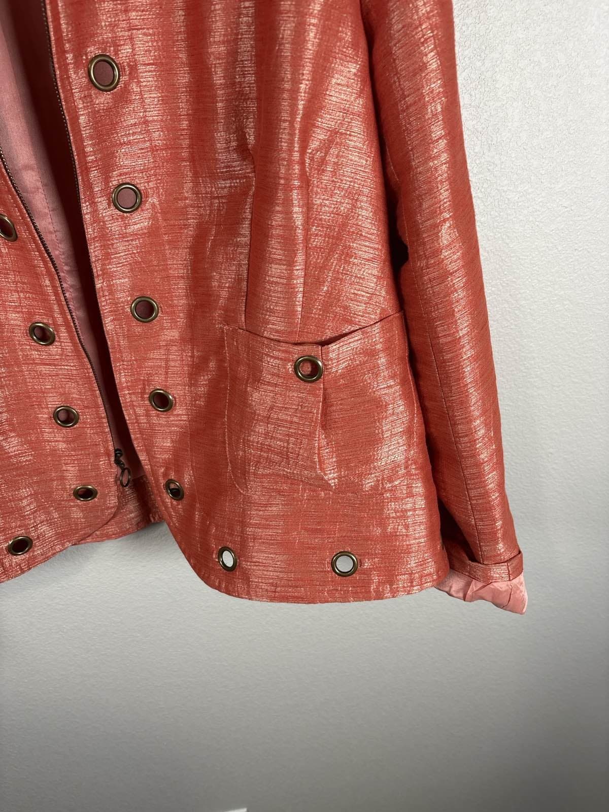 Elliott Lauren Womens Orange Metallic Blazer Jacket Lightweight Size L - Thumbnail 3