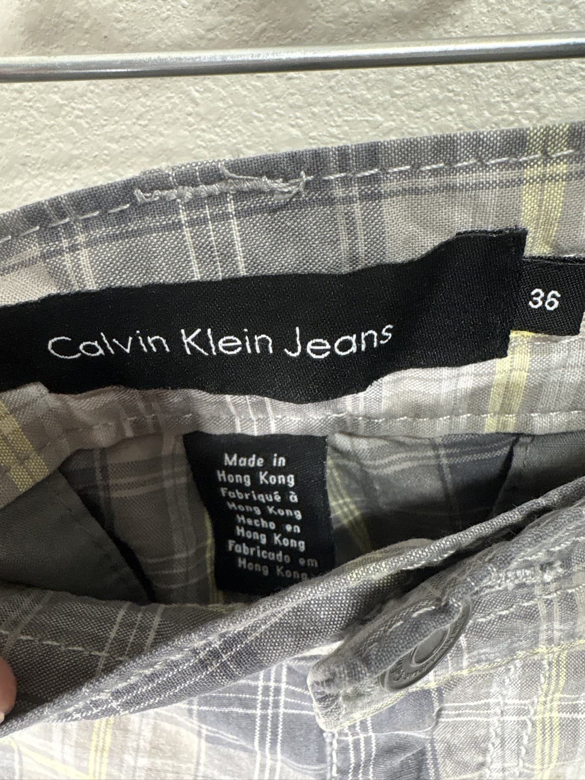 Calvin Klein Jeans Men Gray Yellow Plaid Cotton Bermuda Shorts Size 36 - Thumbnail 3