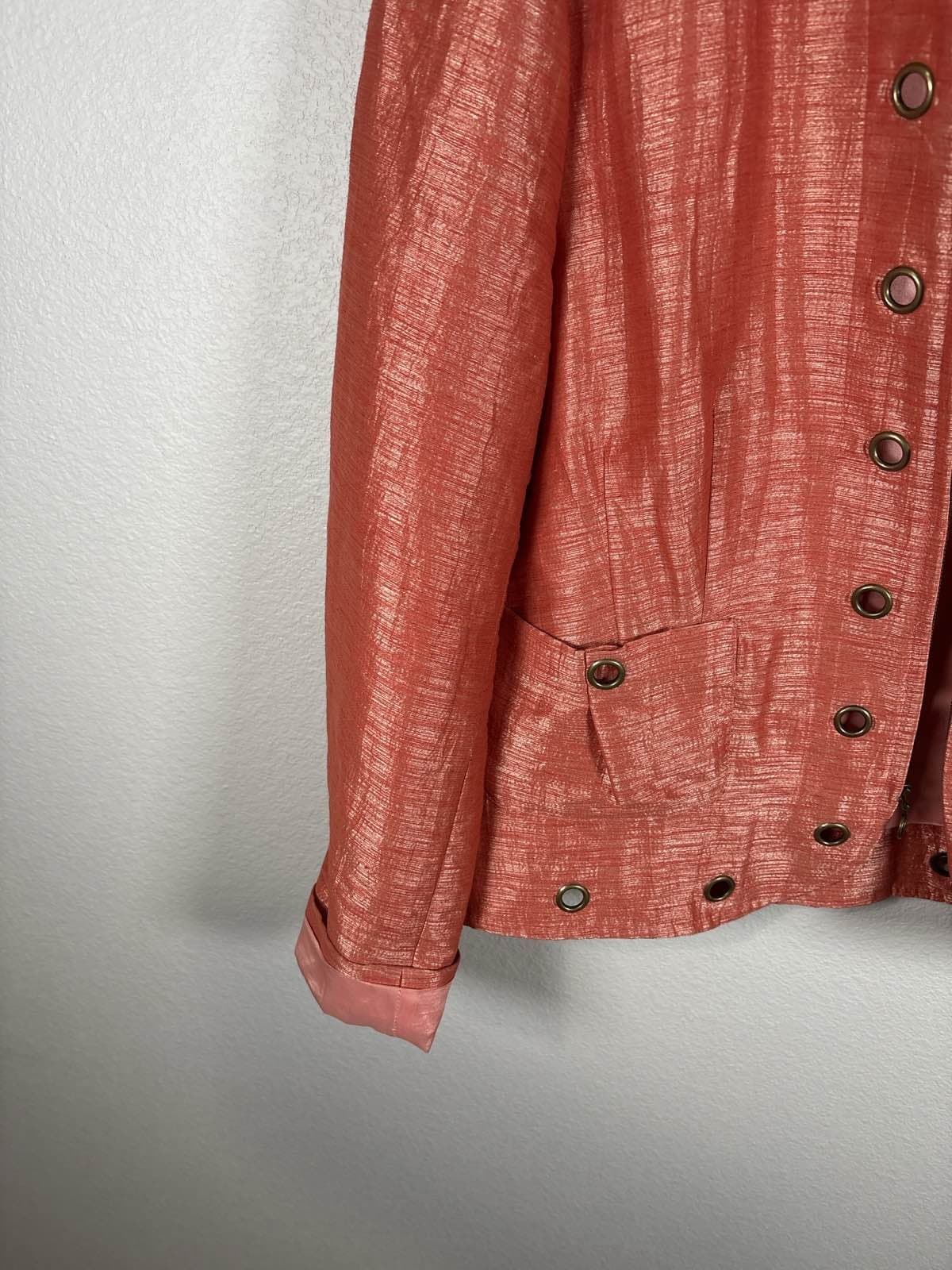 Elliott Lauren Womens Orange Metallic Blazer Jacket Lightweight Size L - Thumbnail 4