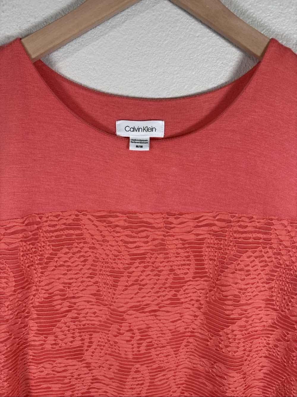 Calvin Klein Coral Floral Lace Overlay Textured Short Sleeve Blouse M - Thumbnail 4