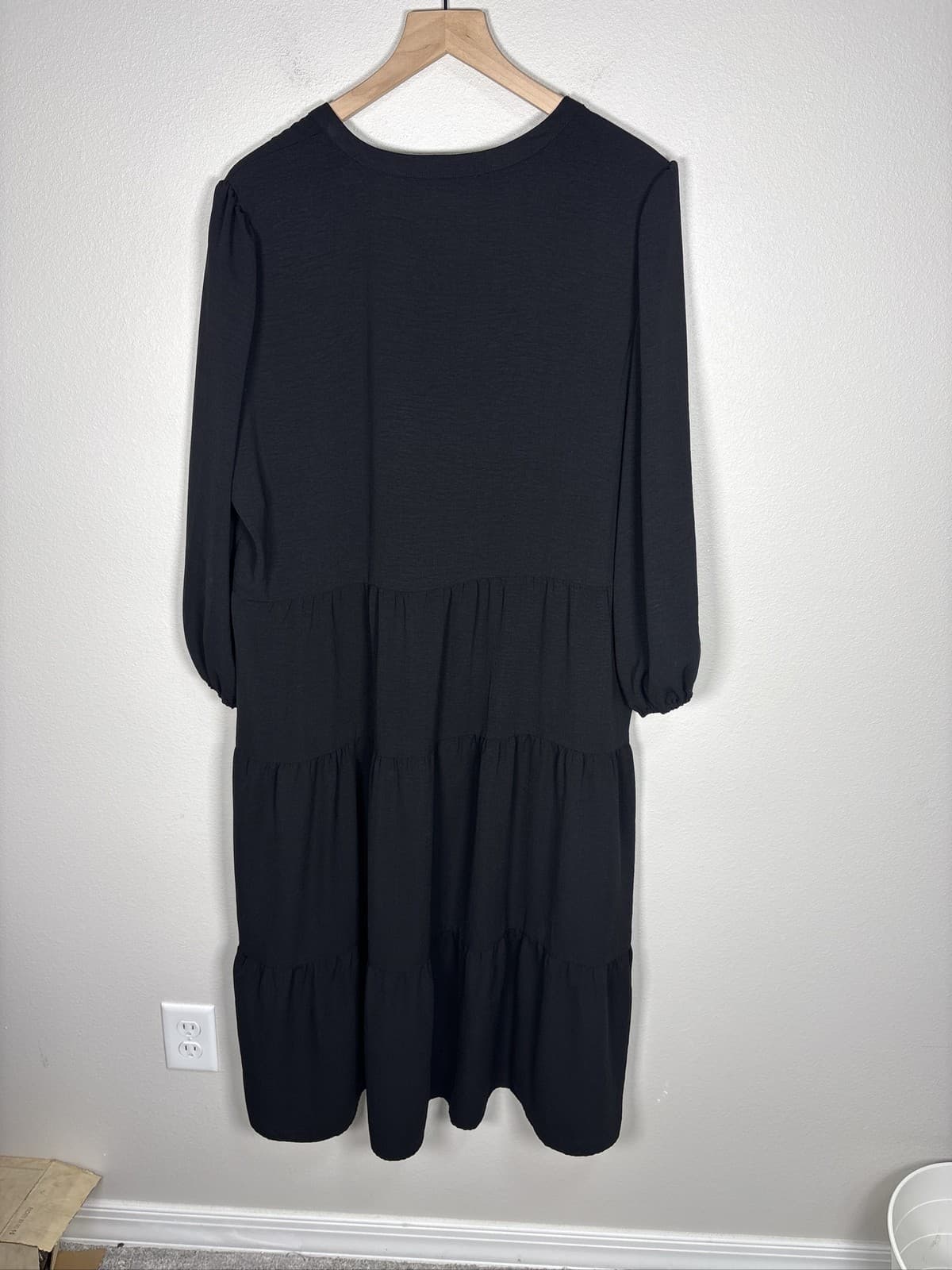 Chico's Black Midi Dress Women's Tiered Tassel Tie Neck Long Sleeve - Thumbnail 4