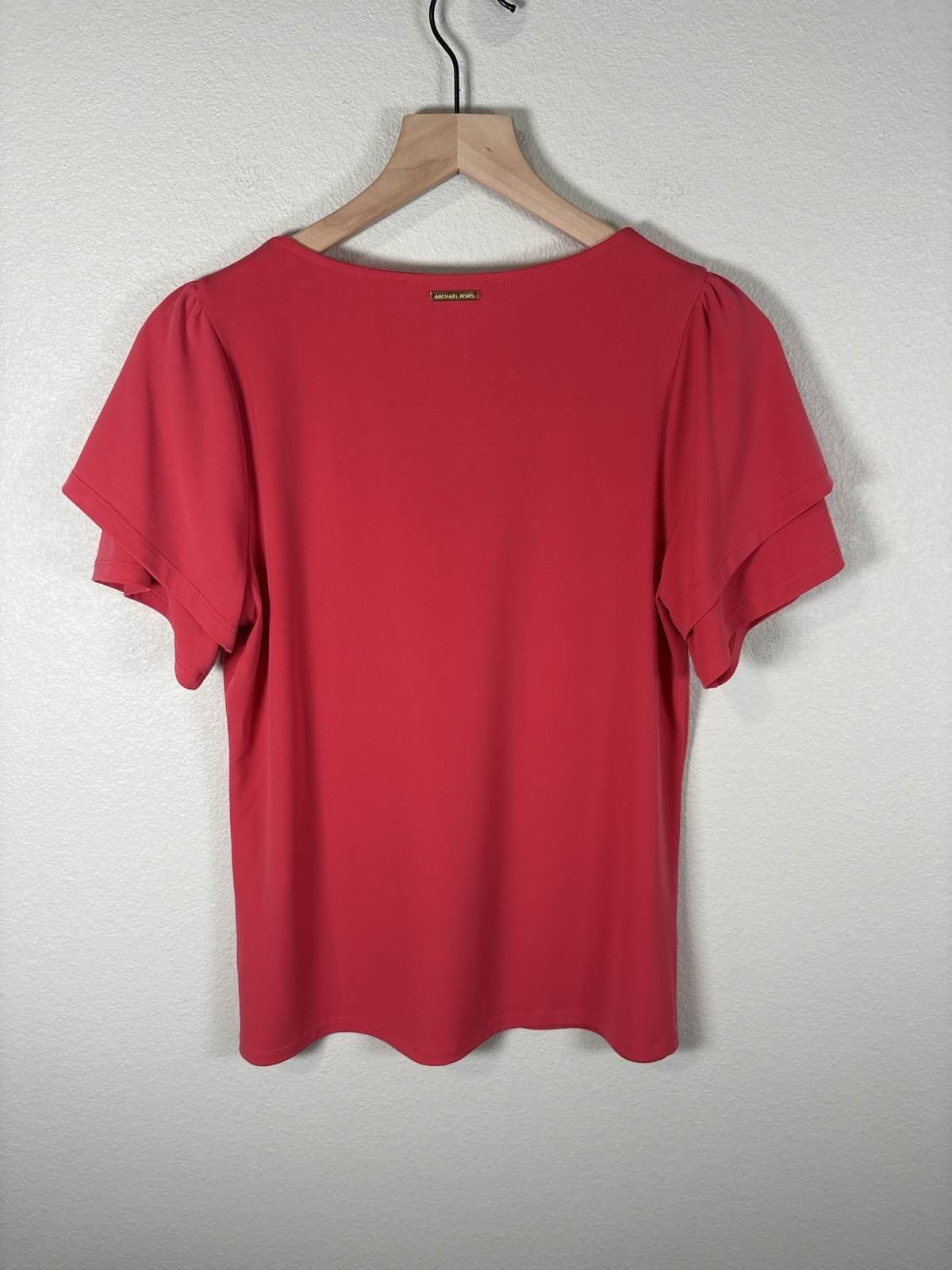 Michael Kors Red Gold Grommet Lace Up Tunic Top Ruffled Sleeve S - Thumbnail 7