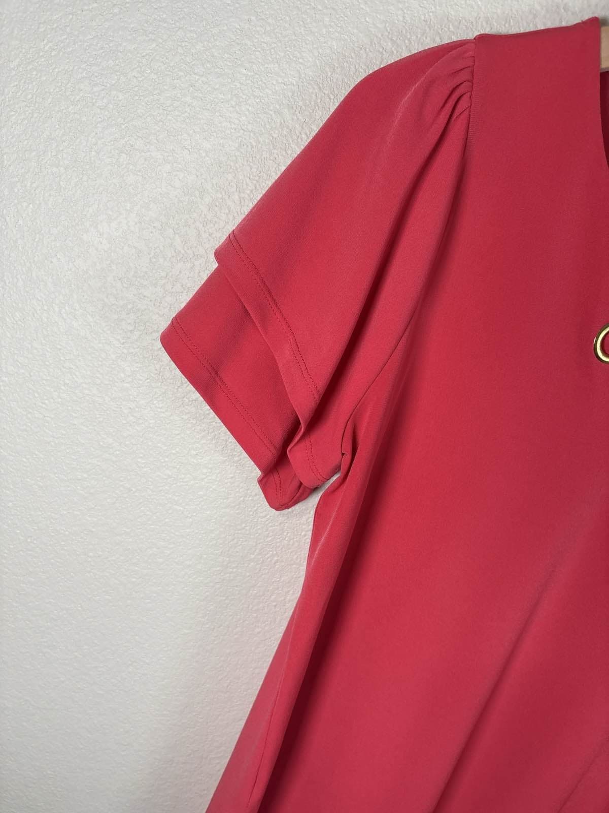 Michael Kors Red Gold Grommet Lace Up Tunic Top Ruffled Sleeve S - Thumbnail 4