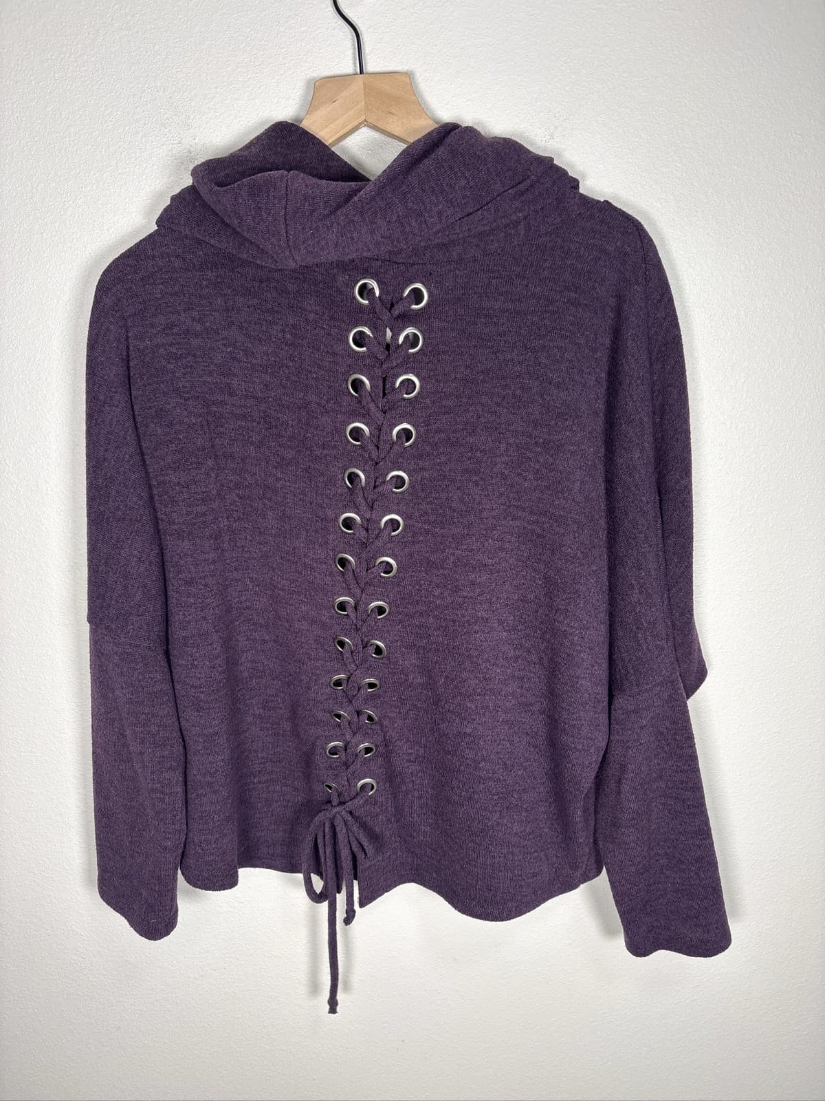 Ariella Women's Purple Oversized Cowl Neck Sweater Dolman Lace Up Back Size L - Thumbnail 2