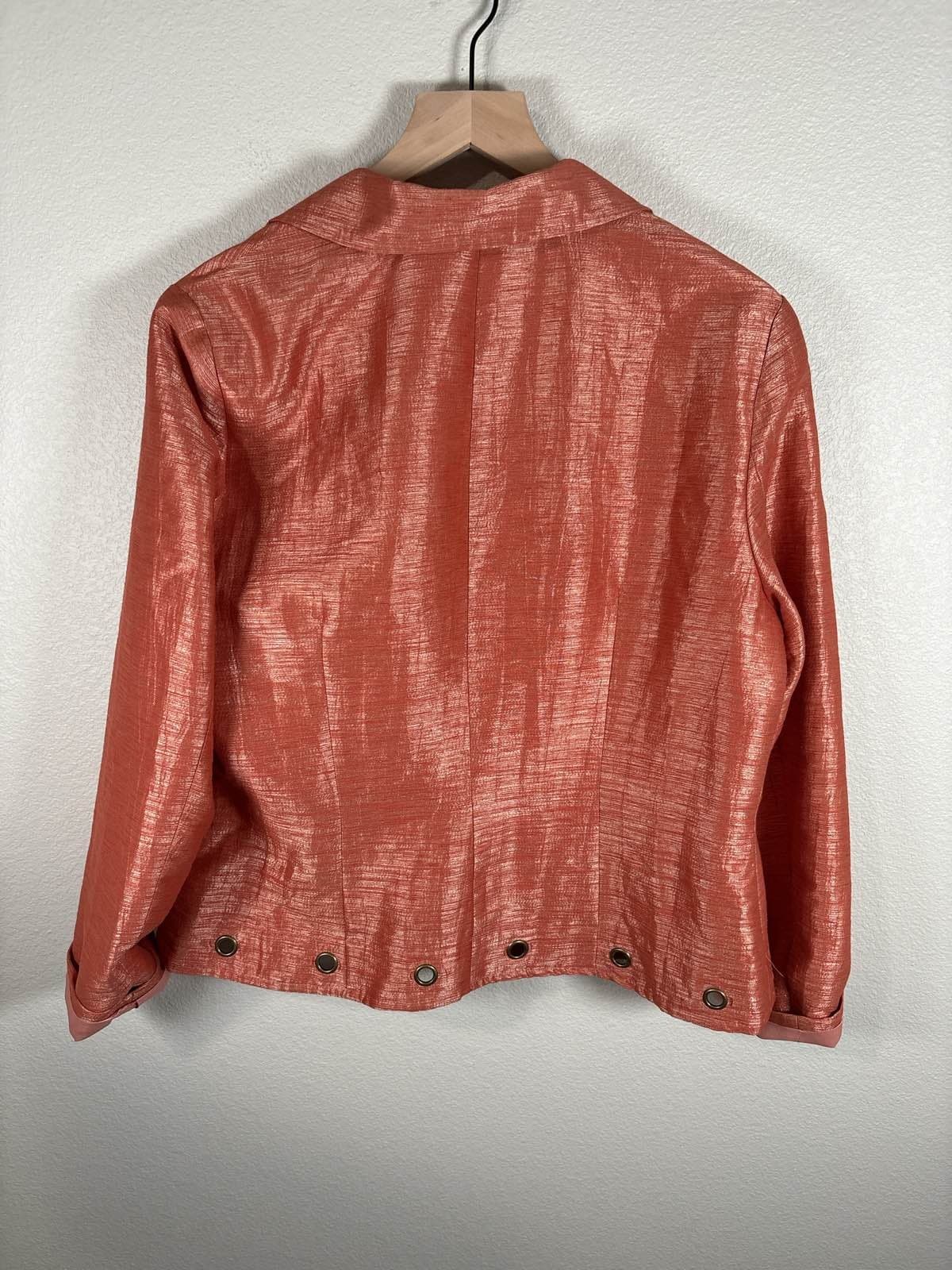 Elliott Lauren Womens Orange Metallic Blazer Jacket Lightweight Size L - Thumbnail 7
