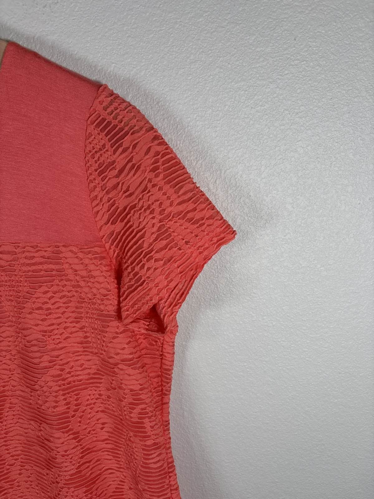 Calvin Klein Coral Floral Lace Overlay Textured Short Sleeve Blouse M - Thumbnail 5