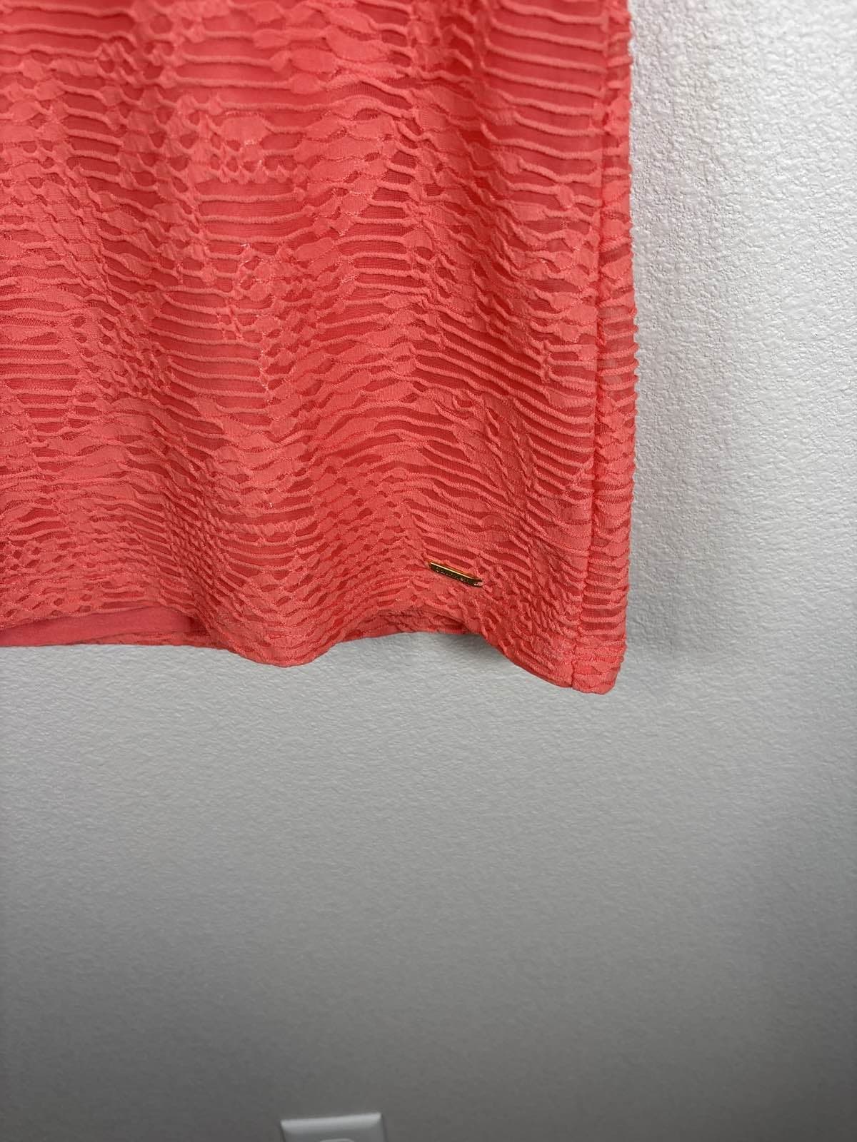 Calvin Klein Coral Floral Lace Overlay Textured Short Sleeve Blouse M - Thumbnail 2