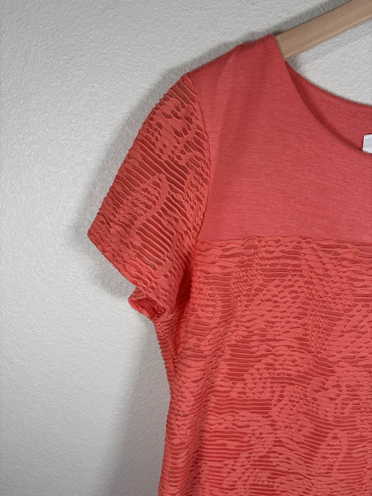 Calvin Klein Coral Floral Lace Overlay Textured Short Sleeve Blouse M - Thumbnail 6